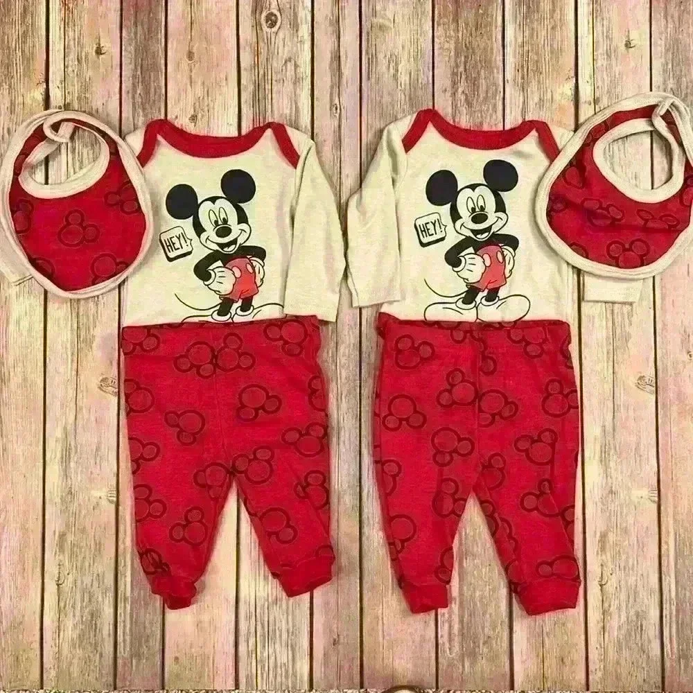 TWIN BUNDLE! Mikey Mouse set with bib | 0-3 Month - Picture 1 of 8